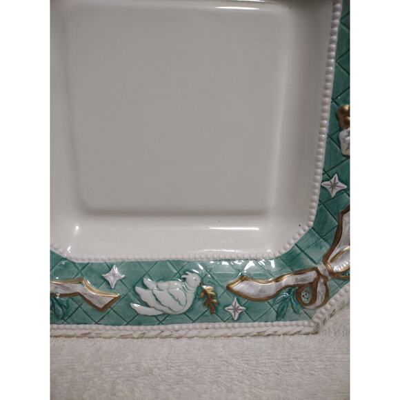 Claire Burke Holiday Collection 2001 9.75" Grn Embossed Candy Dish Serving Bowl - Picture 4 of 14